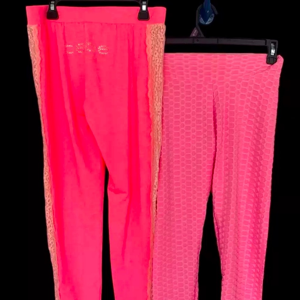 Bootylicious And Bebe Pink Stretch, Yoga Pants, Size Medium.